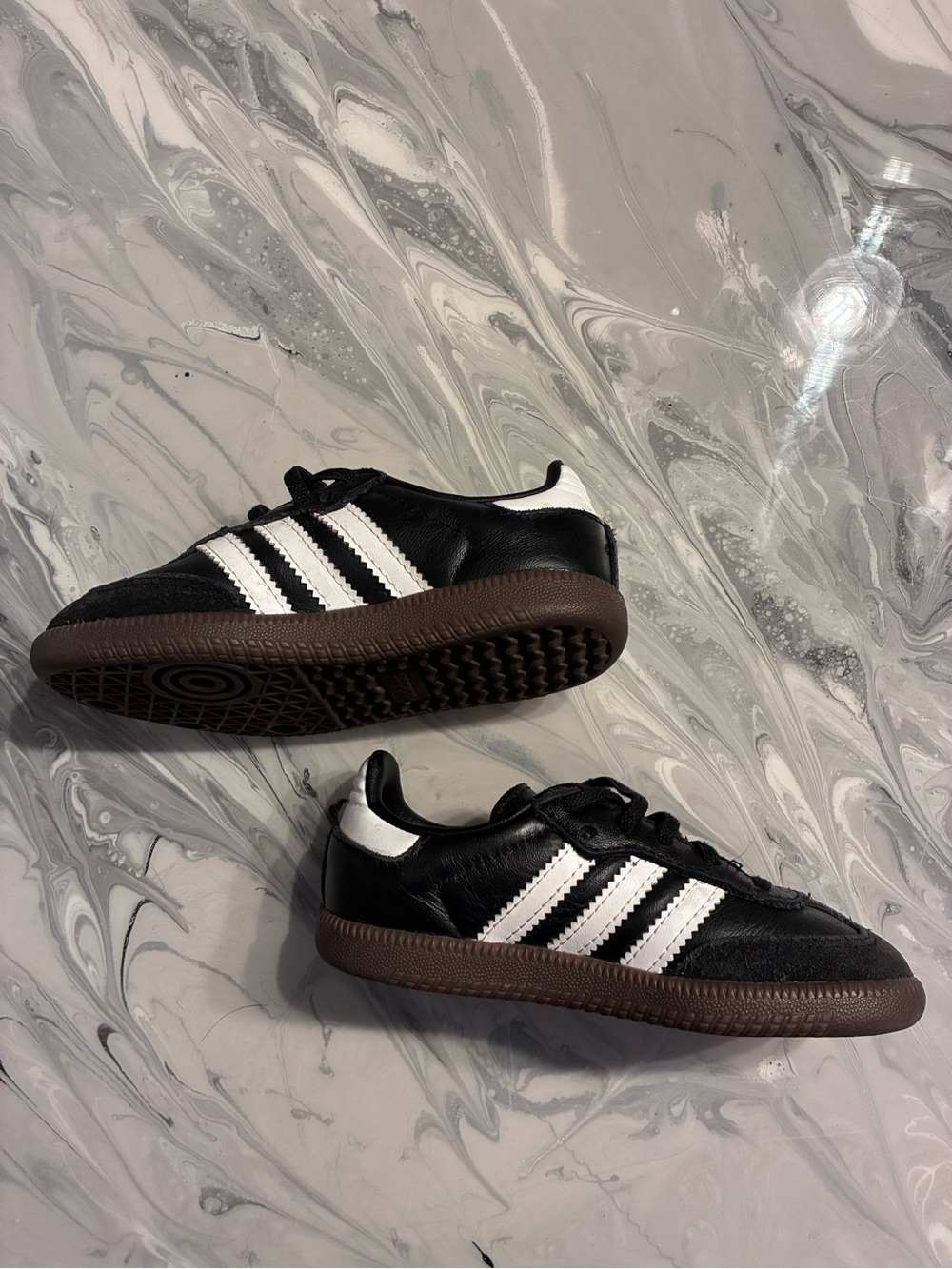 adidas Kids Black Leather Sneakers with White Stripes